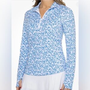 Tommy Bahama Coral Reef Blue White Long Sleeve Mock Neck Golf Shirt NWT XS